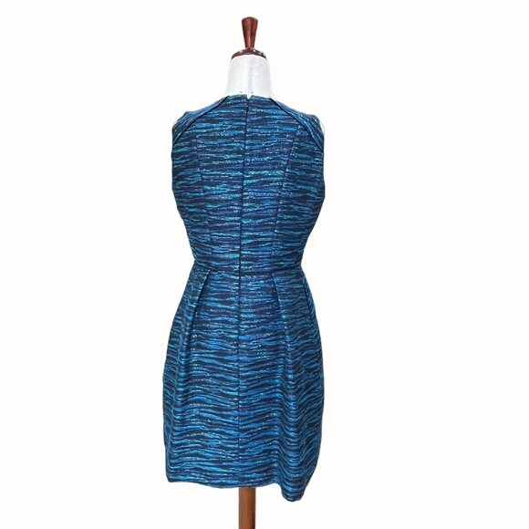 Shoshanna Monique Metallic Jacquard Tweed Teal Sleeveless Fit Flare Dress Sz 6 - Picture 7 of 10